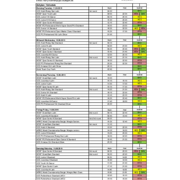 Startlisten und detailierter Zeitplan online