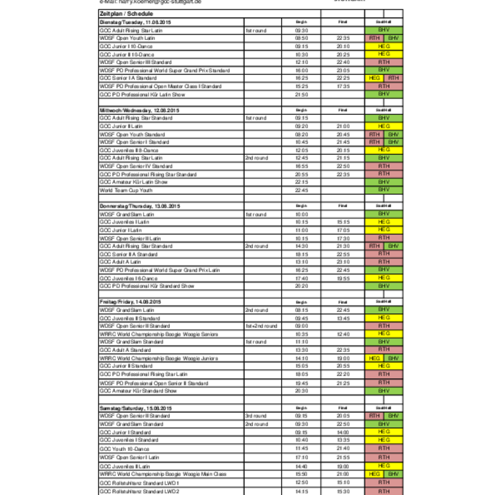 Startlisten und detailierter Zeitplan online
