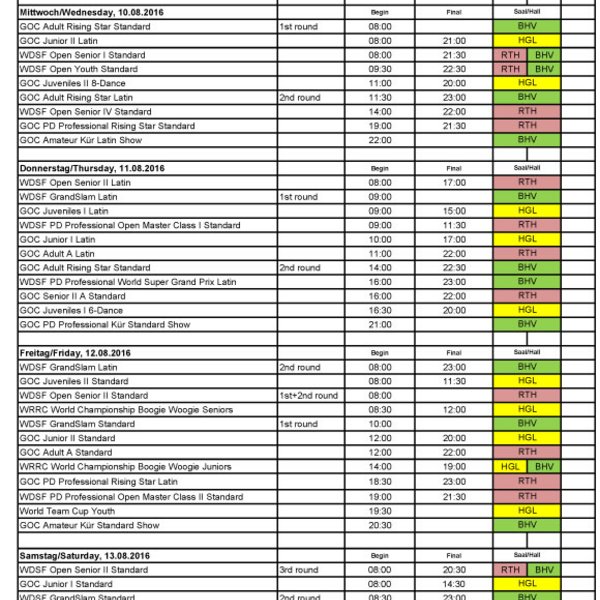 Vorläufiger Zeitplan online